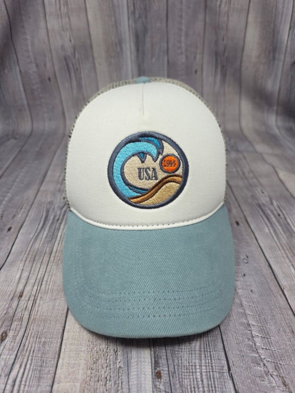 West Coast USA 1995 Trucker Hat Blue Waves Surf California Adjustable Cap Unisex